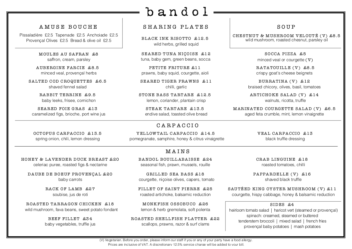 Bandol Menu 2017 Autumn - Bandol Restaurant